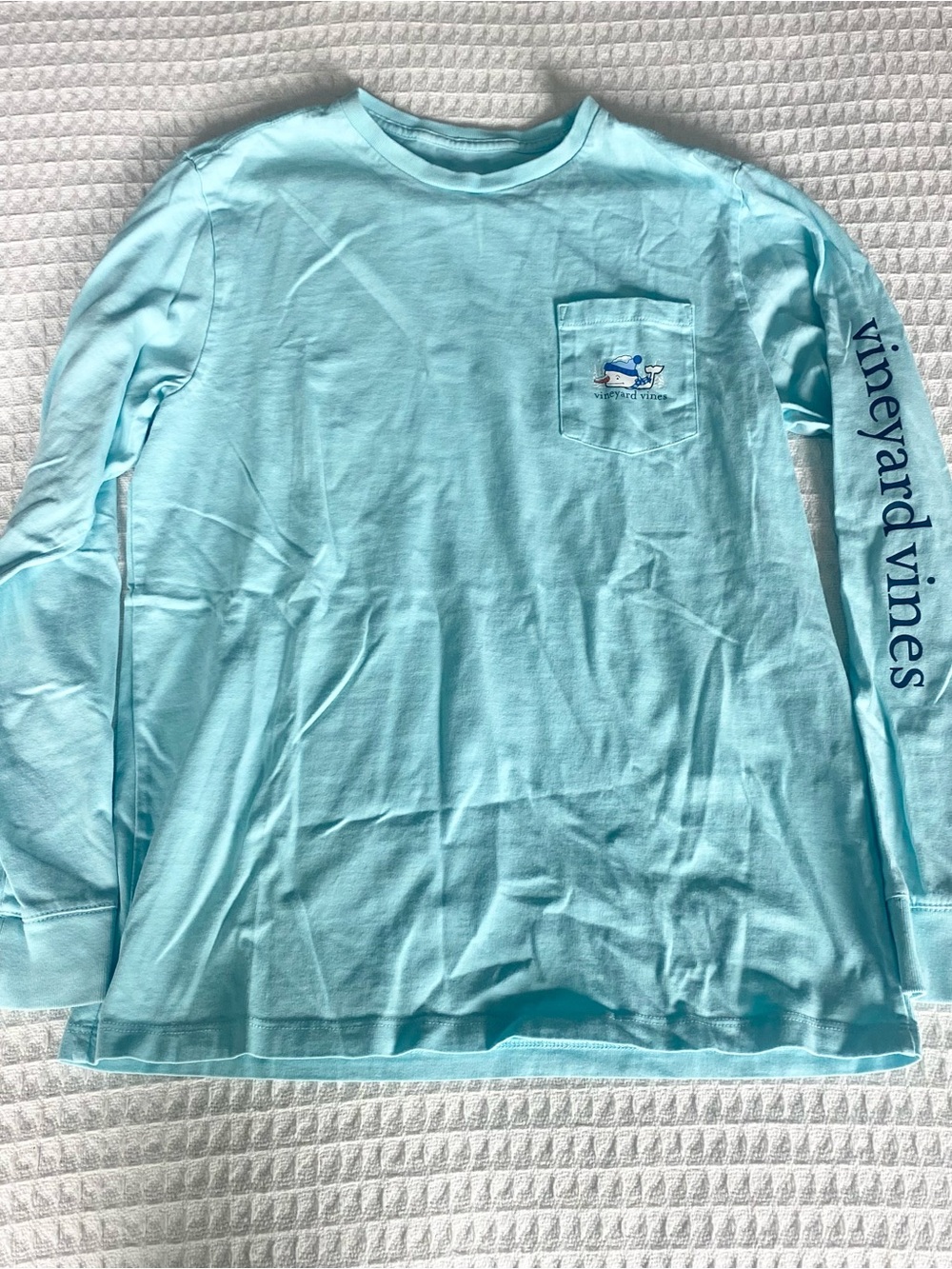 Vineyard Vines Snowman Whale Aqua Crew Neck Tee Large (16)